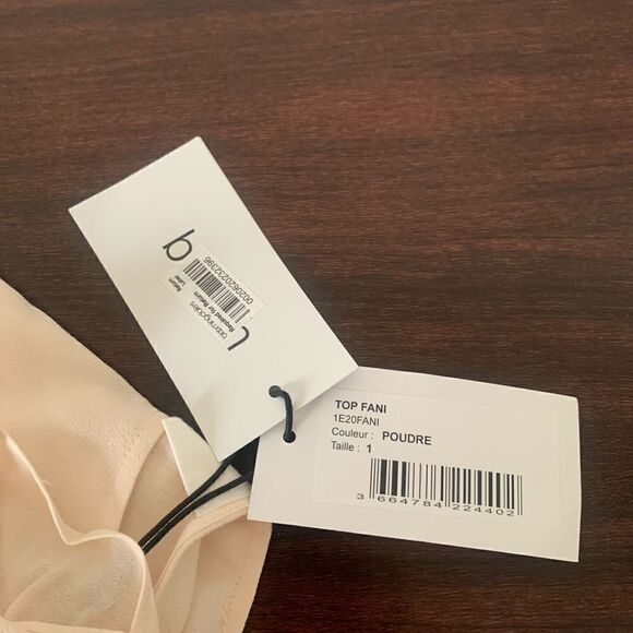 Ba&sh Fani Top wrap  Back Flutter Sleeve Crew Neck Crepe Blouse  Cream, S; M; L - Picture 11 of 12